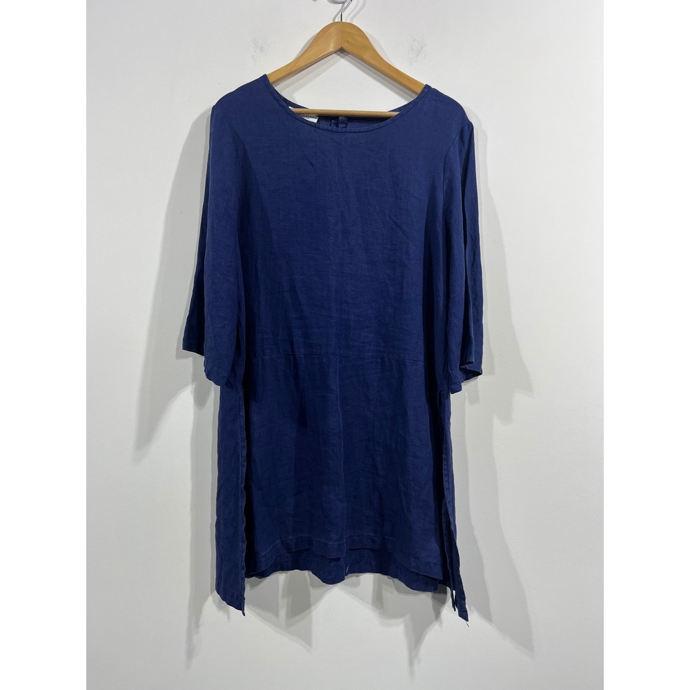 Bryn Walker 100% Linen Tunic Top 3/4 Sleeve Boat Neck Womens Medium Lagenlook